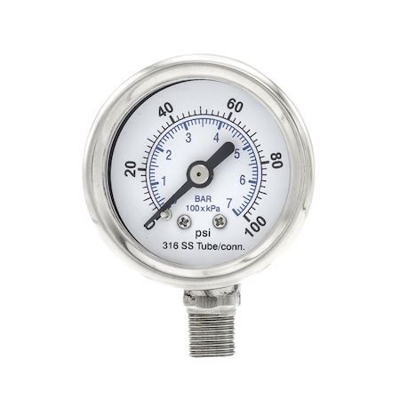 Pic Gauges 1 1/2 in Dial, 1/8 in NPT Male Lower Location, Stainless Steel Case Material PRO-301D-158E-01